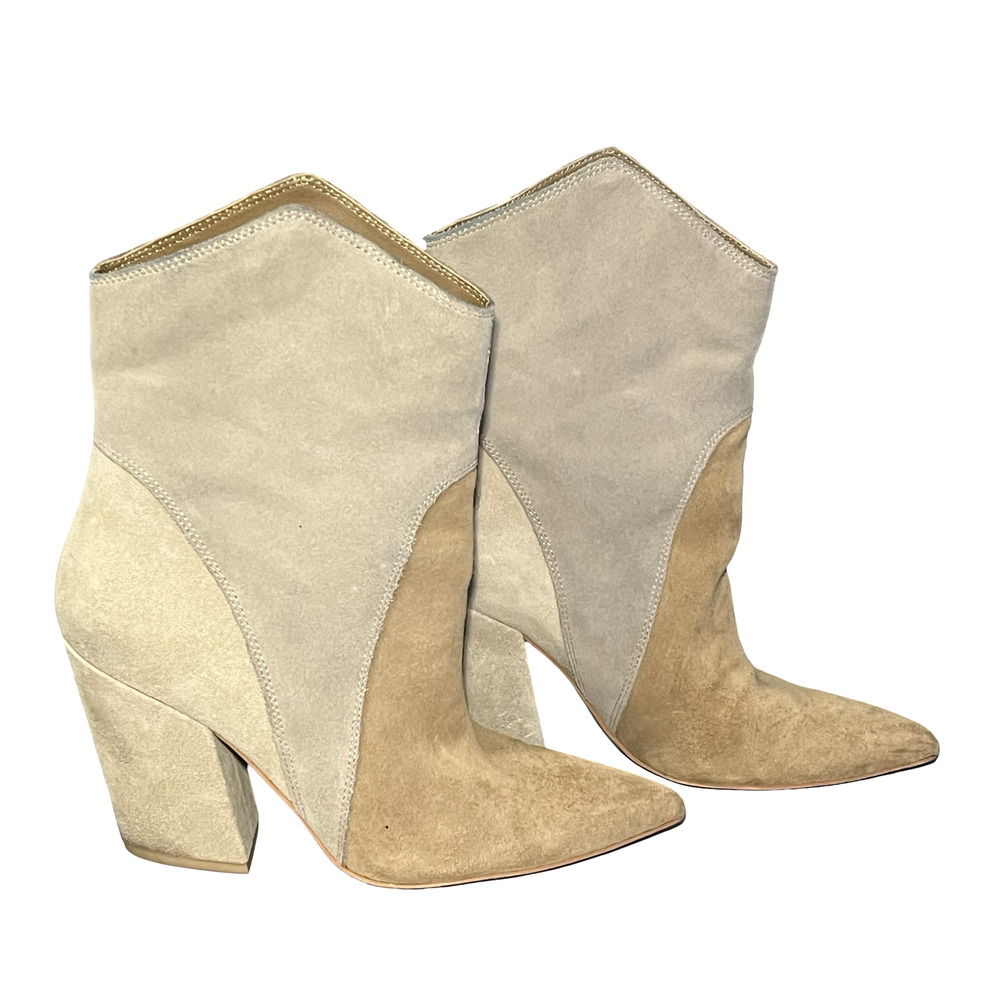 Dolce Vita Nestly Boots Womens Size 8 Beige Suede Color Block Ankle Block Heel